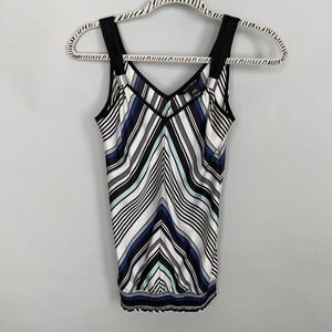 White House Black Market White, Black, and Blue Striped Top Size XXS